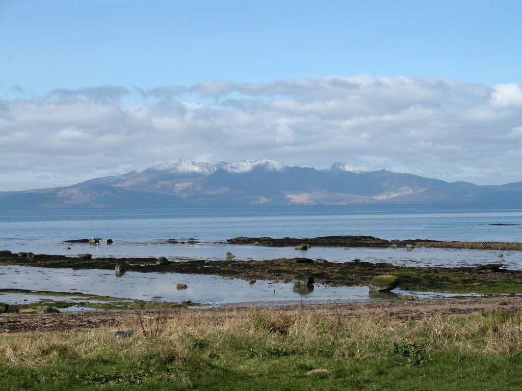 Arran from the North Ayrshire mainland shore. Suas leis a' Ghàidhlig is based in North Ayrshire.